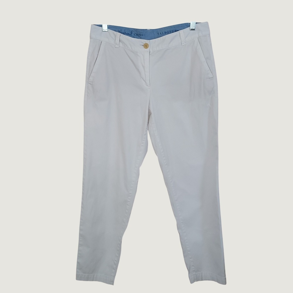 Talbots The Weekend Chino Pants 8P White Straight Leg Cotton Stretch 8 Petite